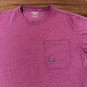 ARIAT REBAR Men's Workwear Purple Pocket Crew Neck T Shirt Large L Dot‎ Pattern